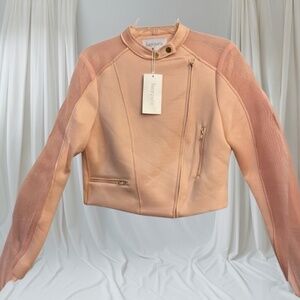 Lucy Paris Moto Jacket Mesh Sleeves Peach Medium